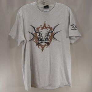 Mens Vintage 2001 Harley Davidson Gray Tribal T-Shirt South East Cleveland OH M